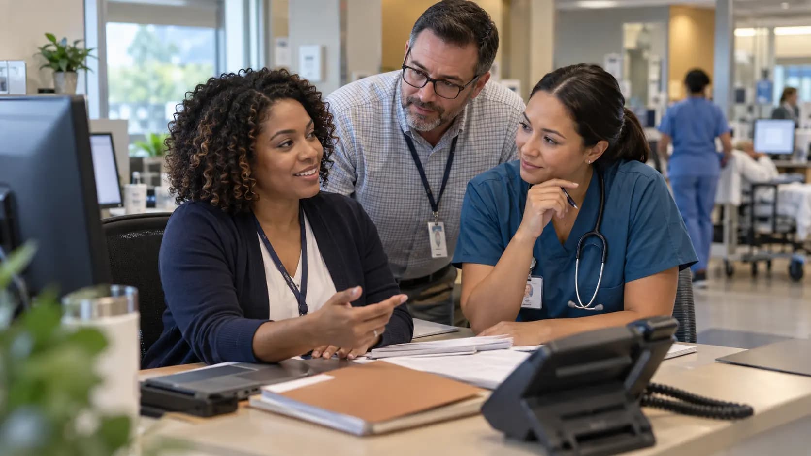 Revenue-cycle specialist and clinician resolving a billing workflow together