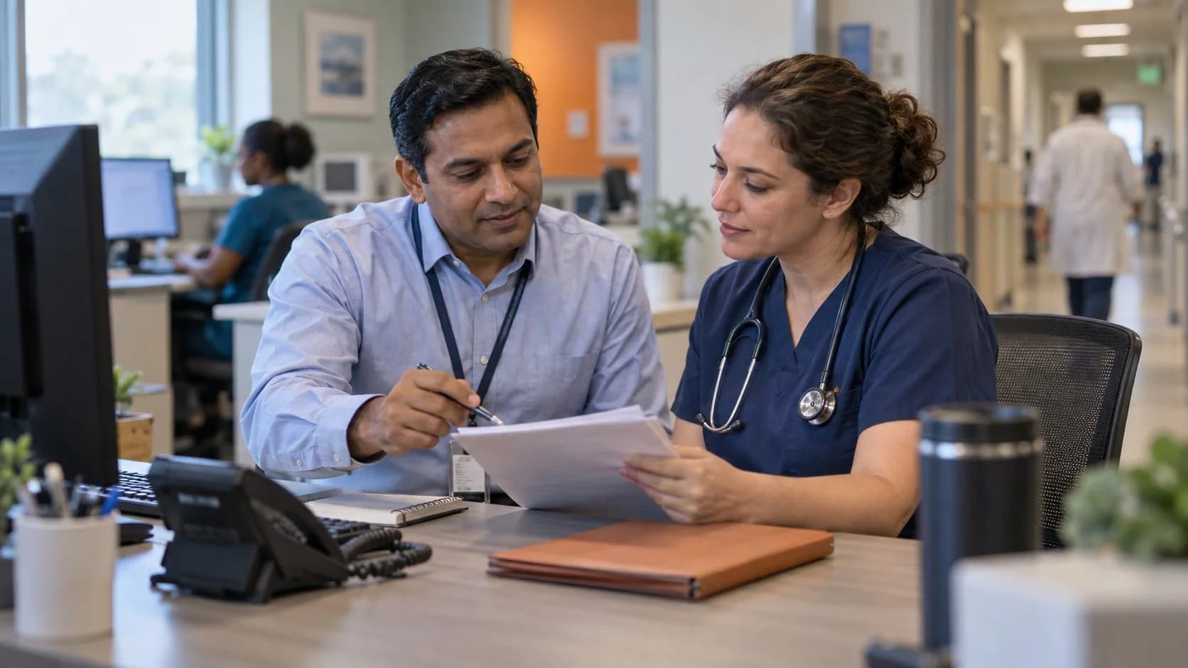 Medical coder and clinician resolving a claim detail together