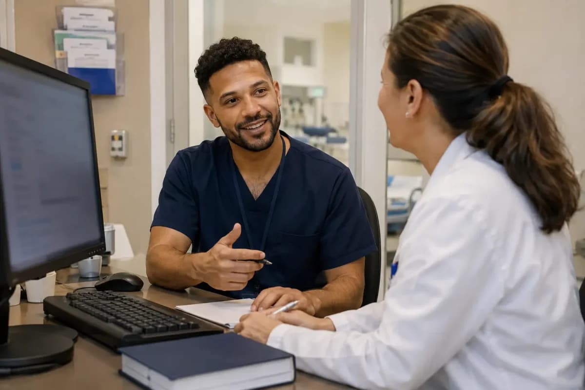 Medical coder and clinician resolving documentation together