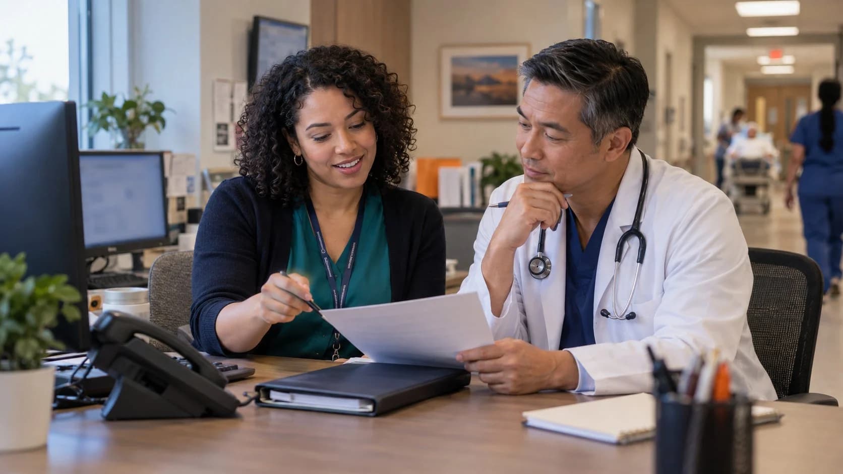 Medical coder and clinician resolving a claim detail together