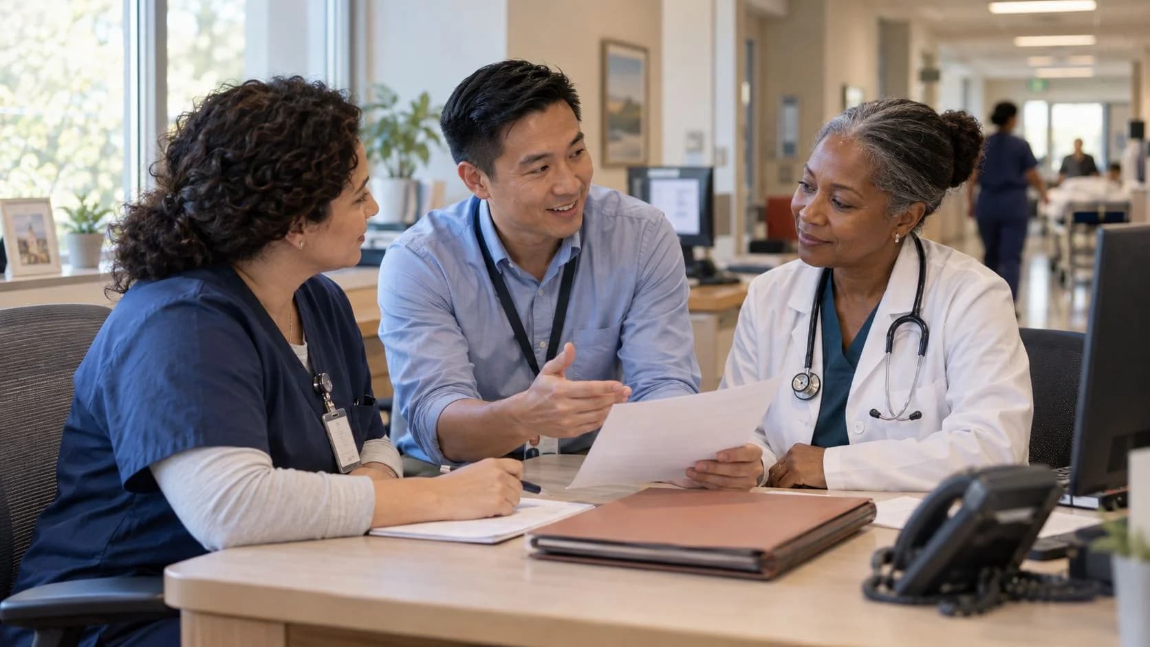 Patient-access coordinator and clinician resolving an authorization issue