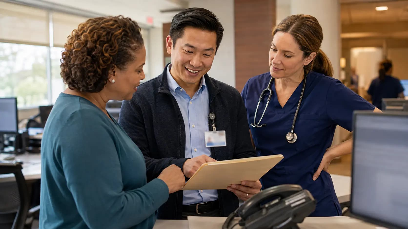 Revenue-cycle specialist and clinician resolving a billing workflow together