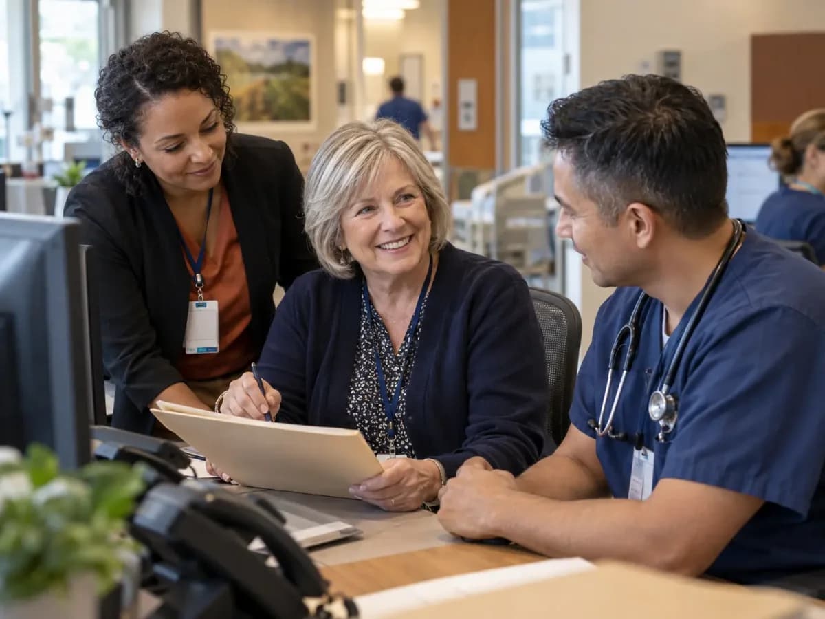 Revenue-cycle specialist and clinician resolving a billing workflow together