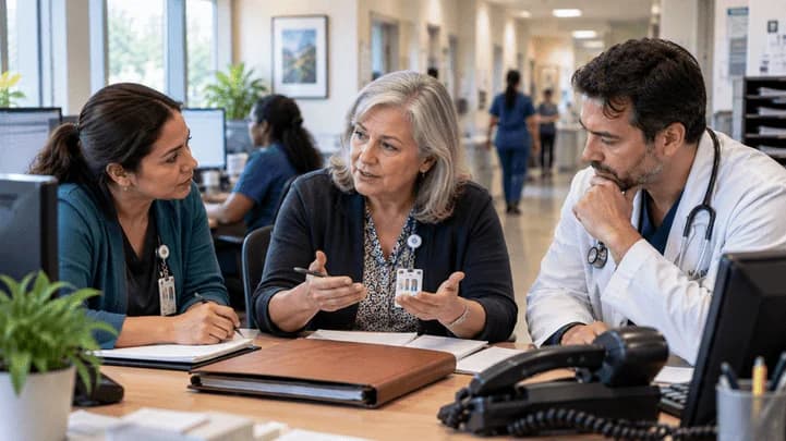 Patient-access coordinator and clinician resolving an authorization issue