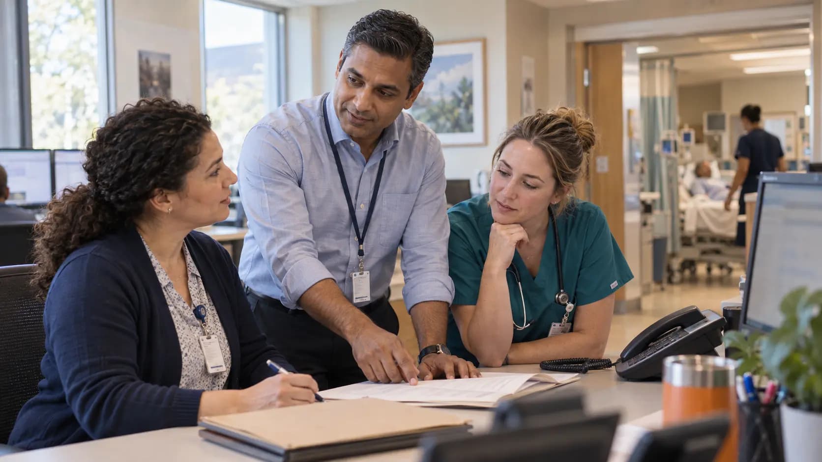 Revenue-cycle specialist and clinician resolving a billing workflow together Revenue-cycle specialist and clinician resolving a billing workflow together