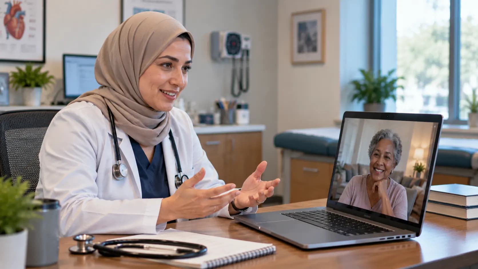 Clinician and patient sharing a warm moment during a telehealth visit Clinician and patient sharing a warm moment during a telehealth visit