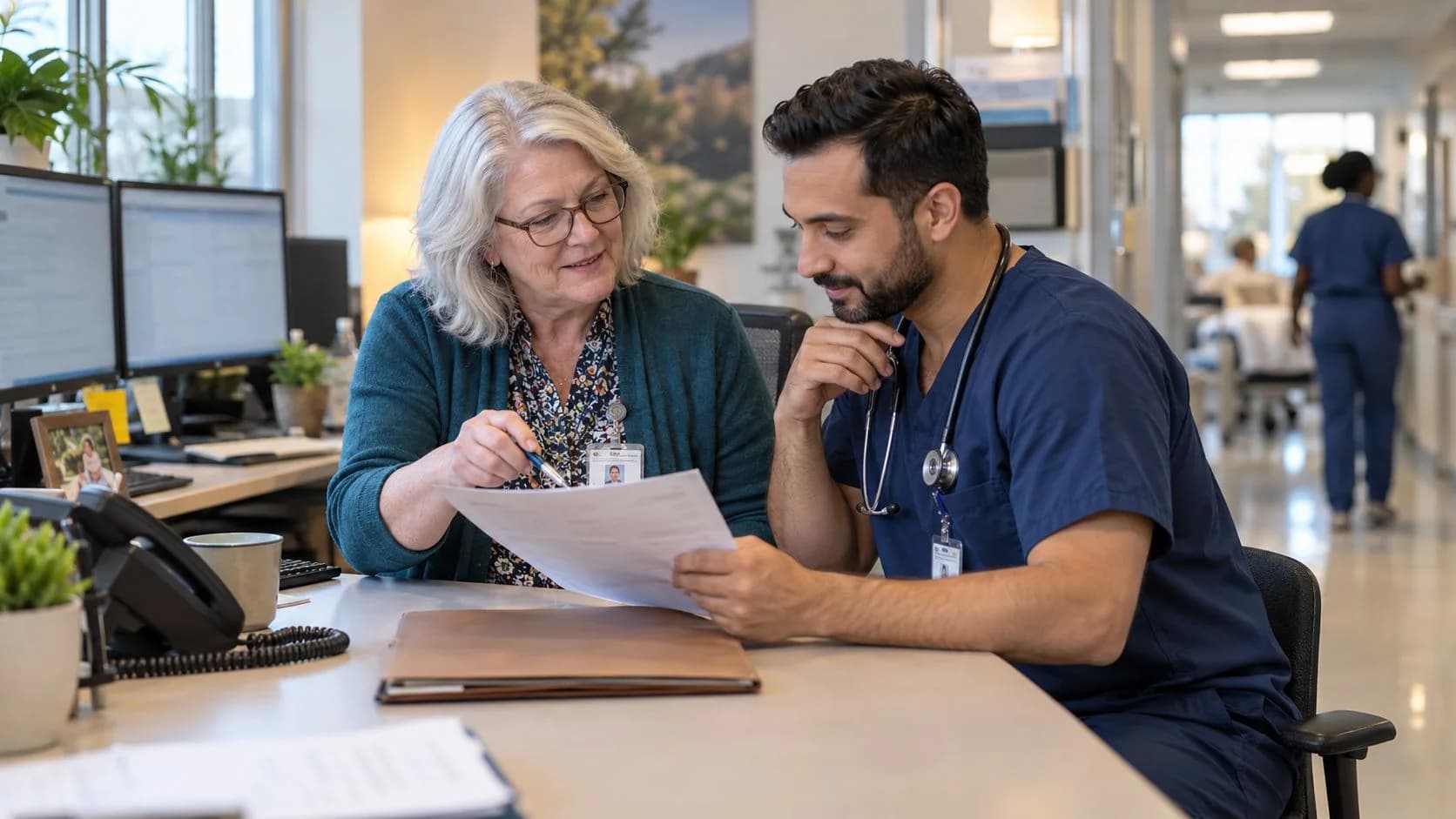 Medical coder and clinician resolving a claim detail together