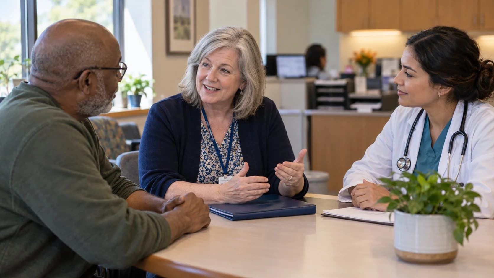 Benefits coordinator helping a clinician and patient understand coverage