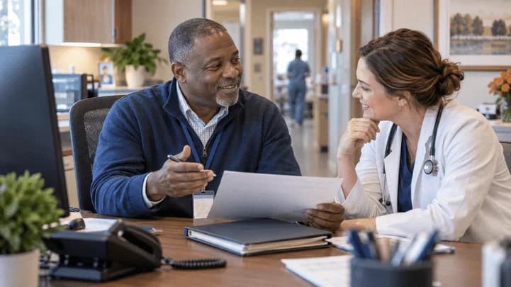 Medical coder and clinician resolving a claim detail together