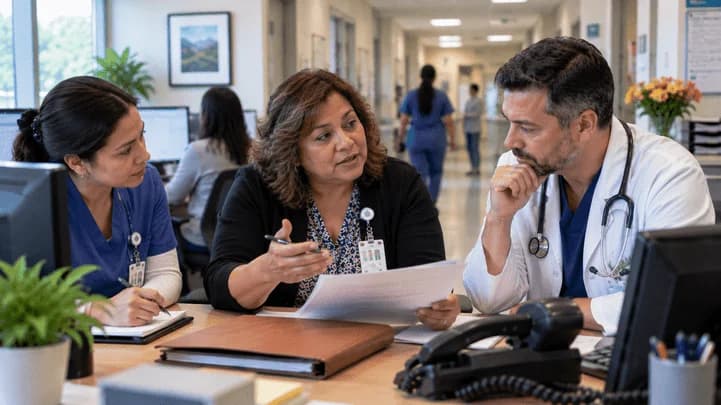 Patient-access coordinator and clinician resolving an authorization issue