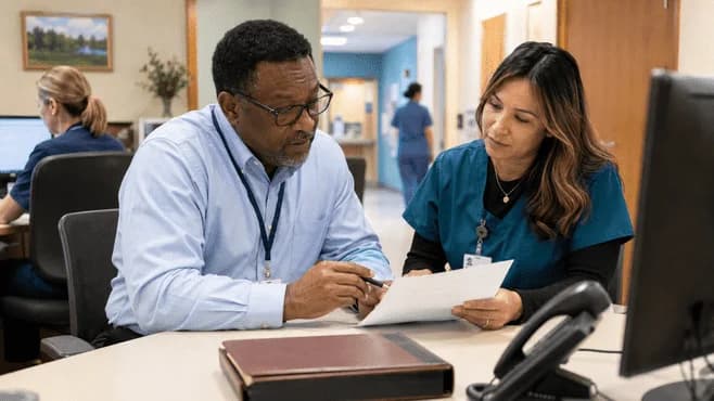 Medical coder and clinician resolving a claim detail together