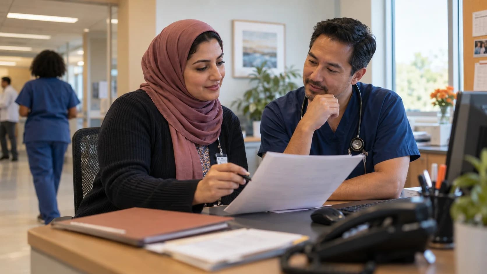 Medical coder and clinician resolving a claim detail together