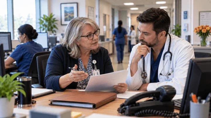 Medical coder and clinician resolving a claim detail together