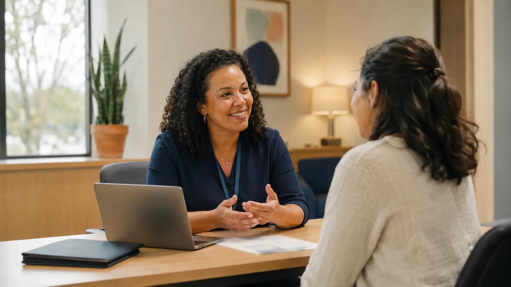 Patient financial counselor having a respectful conversation with a patient