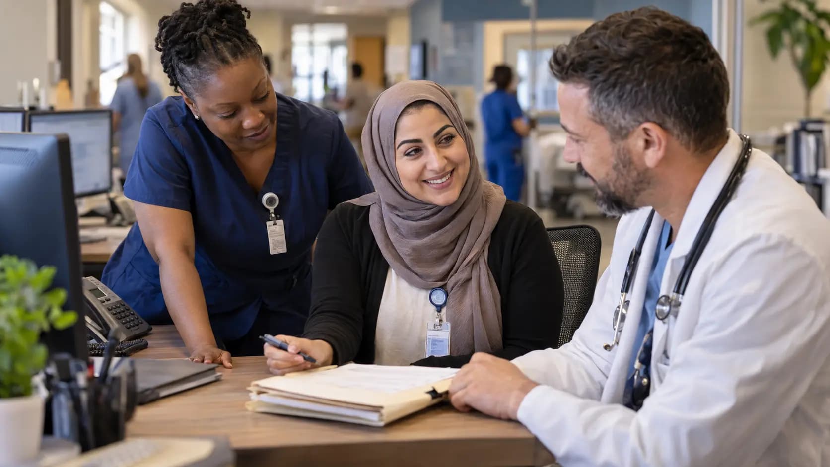 Revenue-cycle specialist and clinician resolving a billing workflow together