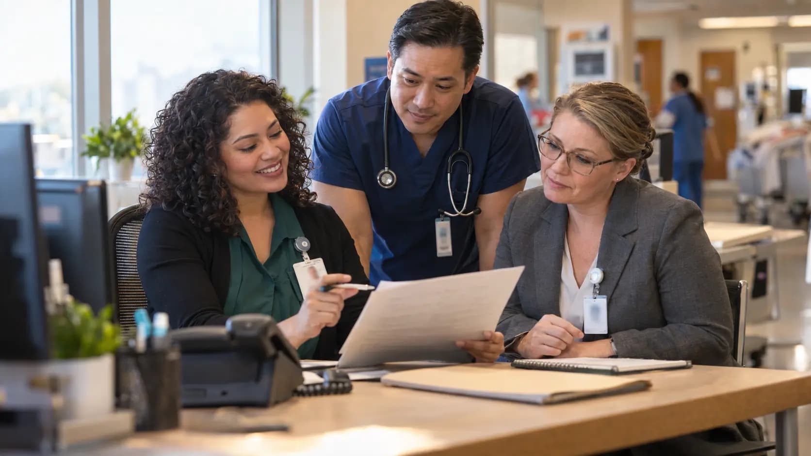 Revenue-cycle specialist and clinician resolving a billing workflow together