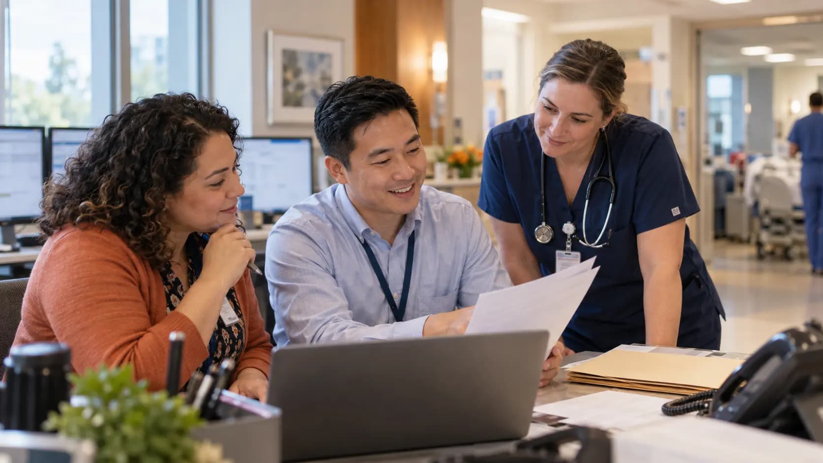 Revenue-cycle specialist and clinician resolving a billing workflow together