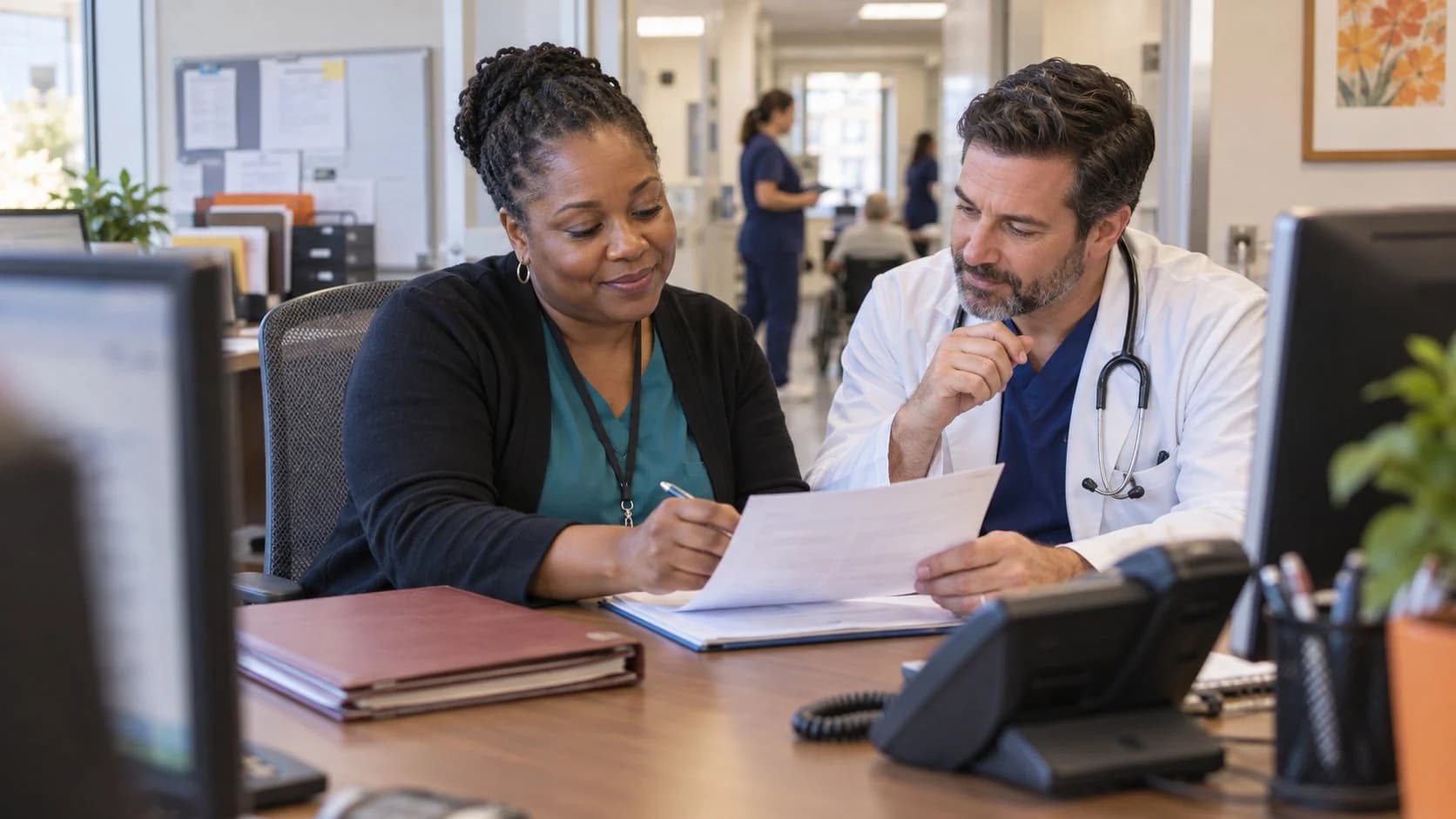 Medical coder and clinician resolving a claim detail together