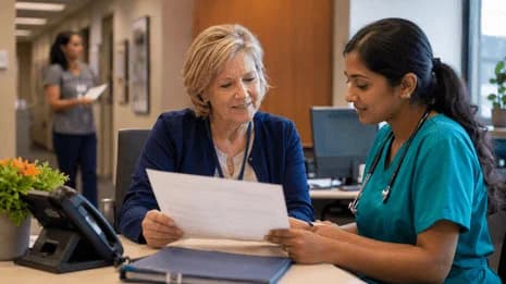 Medical coder and clinician resolving a claim detail together