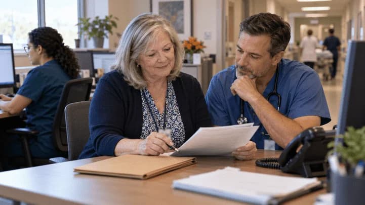 Medical coder and clinician resolving a claim detail together