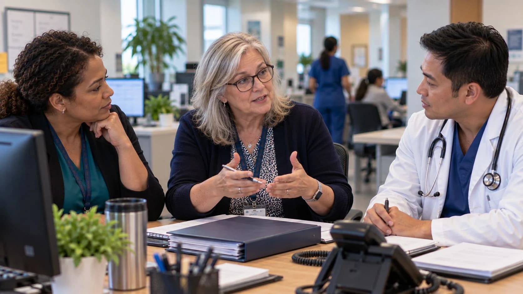 Medical coder and clinician resolving a claim detail together
