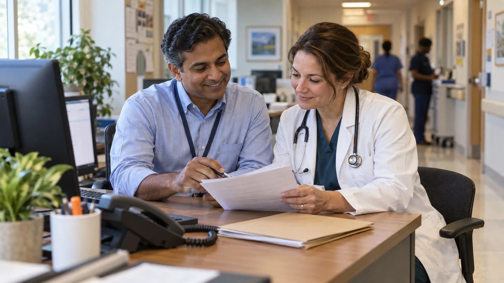 Medical coder and clinician resolving a claim detail together
