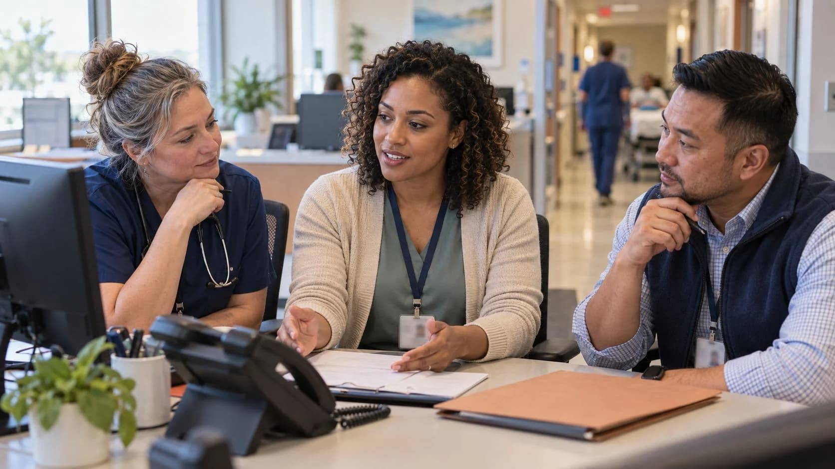 Denial-resolution specialist and clinician reviewing a claim together