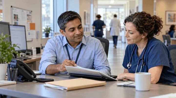 Medical coder and clinician resolving a claim detail together