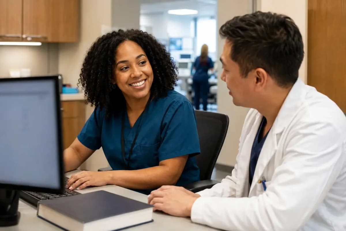 Medical coder and clinician resolving documentation together