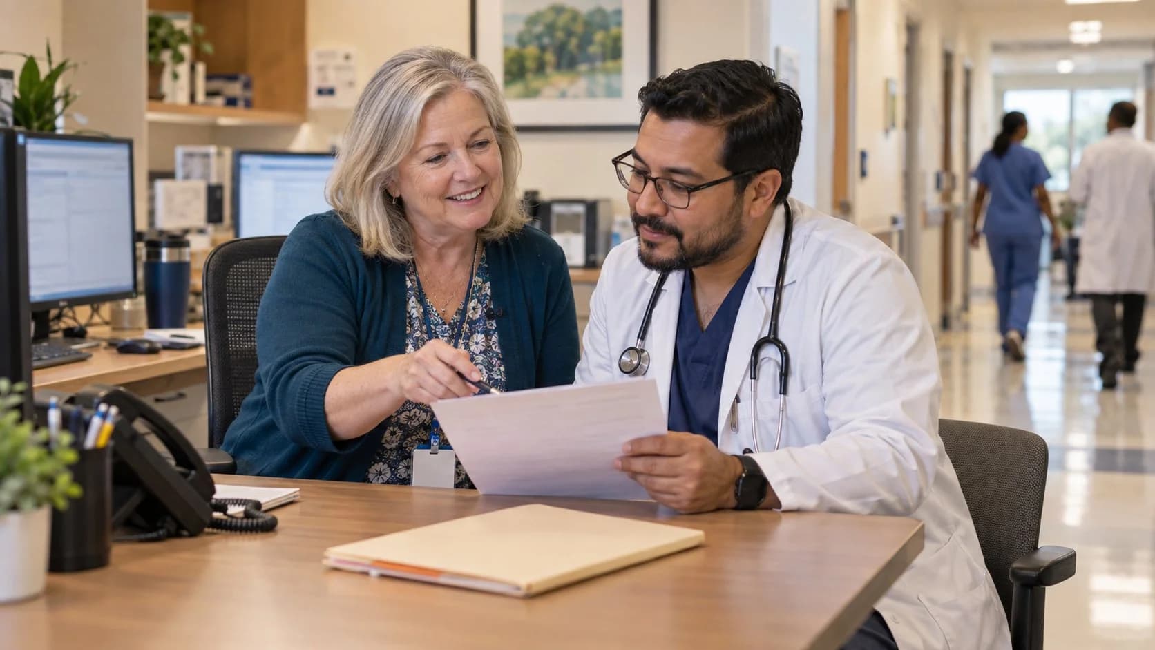 Medical coder and clinician resolving a claim detail together