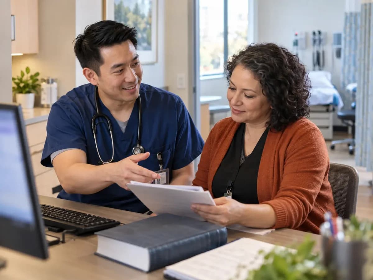 Medical coder and clinician resolving documentation together