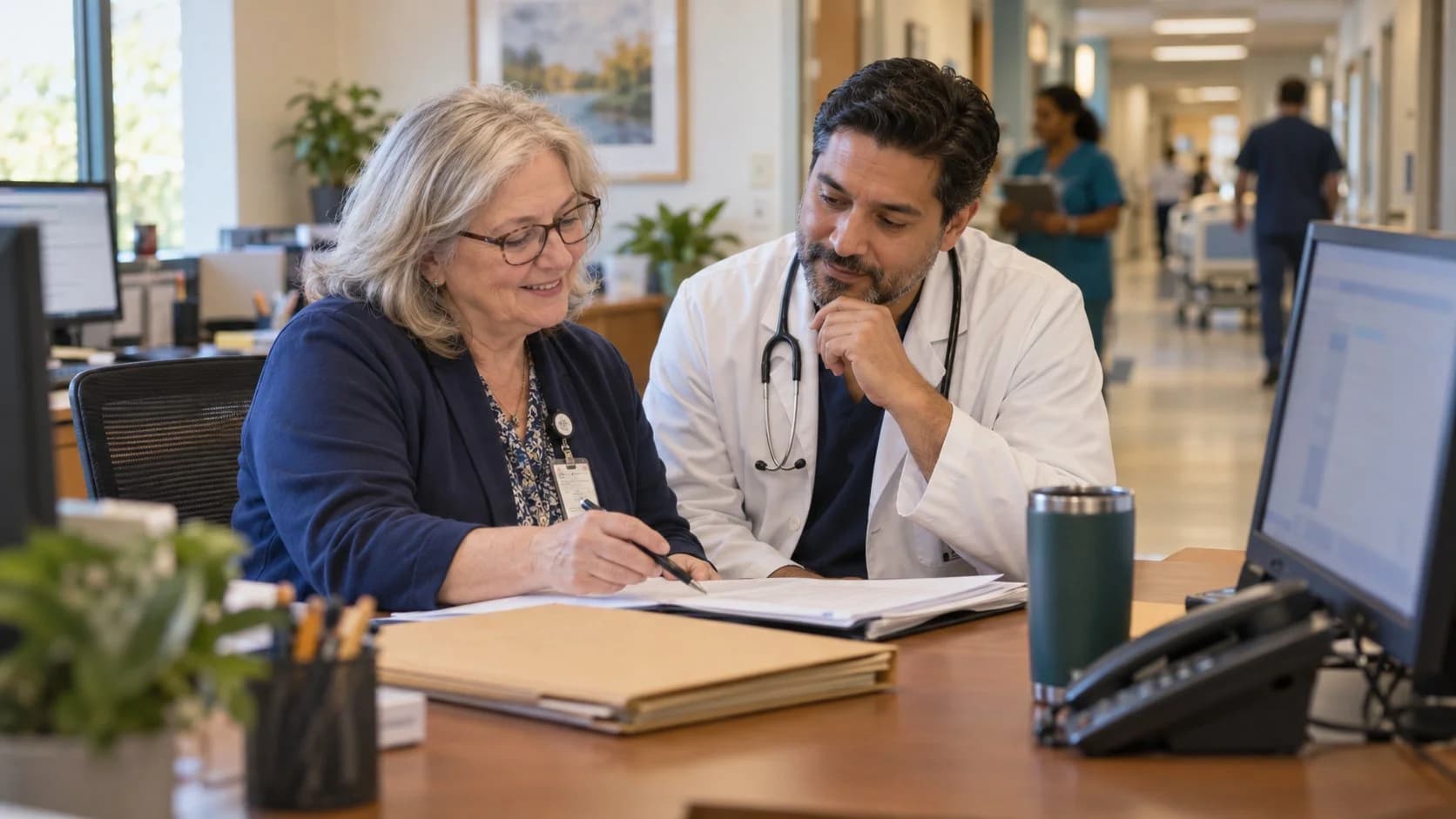 Medical coder and clinician resolving a claim detail together