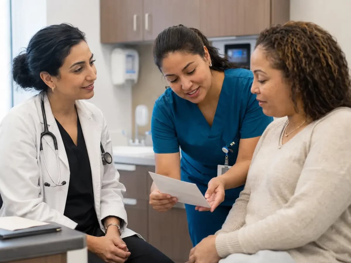 Specialty Care clinician and patient sharing a warm, attentive moment in a clinic