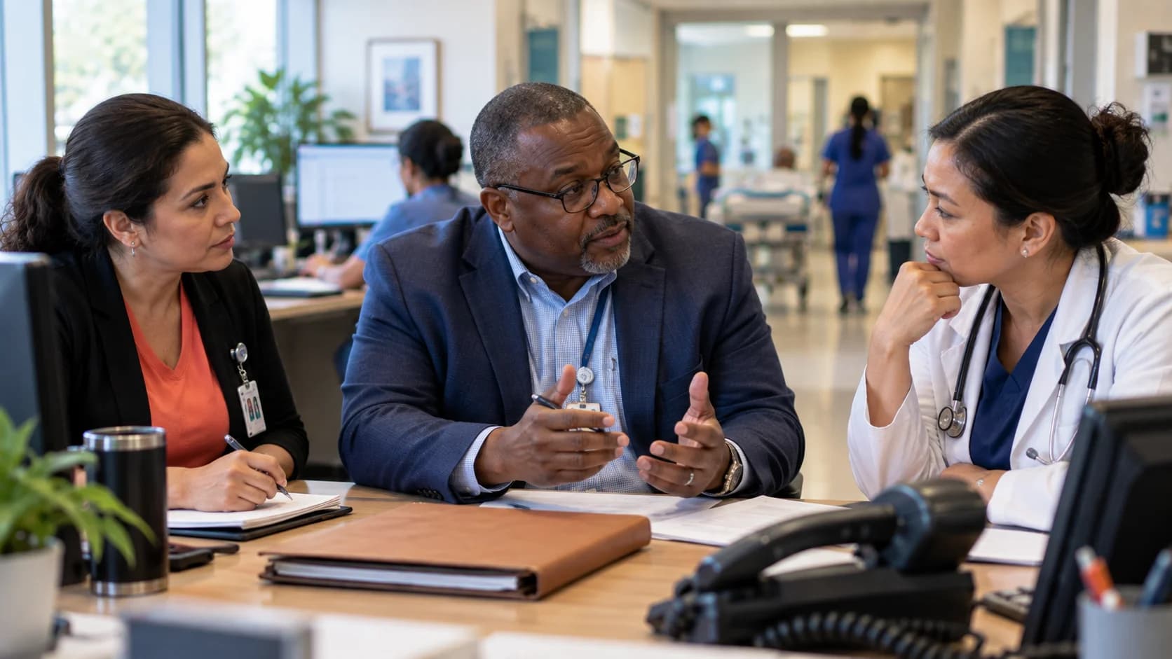 Denial-resolution specialist and clinician reviewing a claim together
