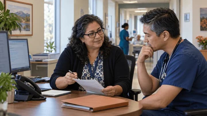 Medical coder and clinician resolving a claim detail together