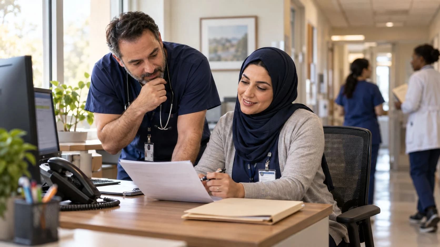 Medical coder and clinician resolving a claim detail together