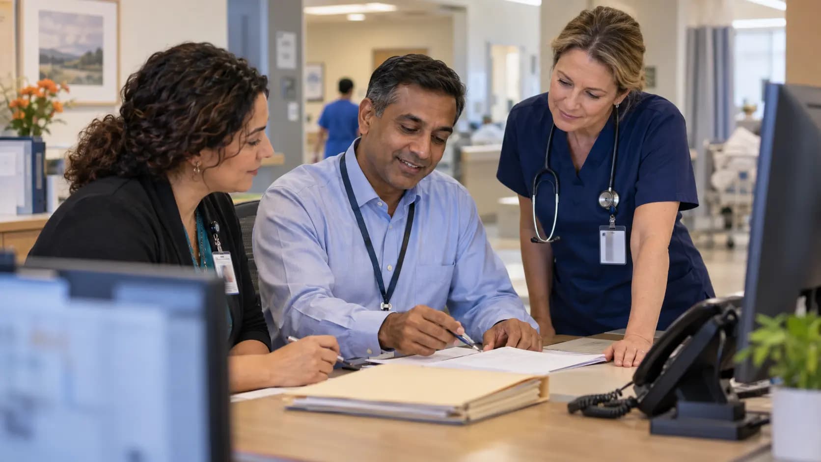 Revenue-cycle specialist and clinician resolving a billing workflow together Revenue-cycle specialist and clinician resolving a billing workflow together