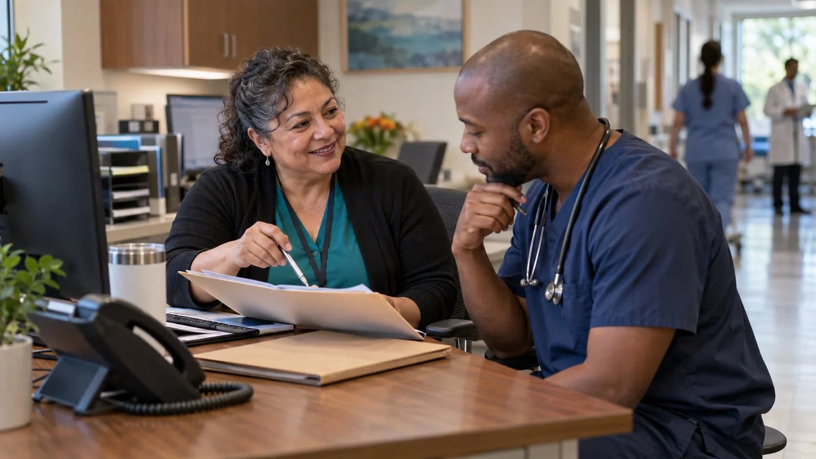 Medical coder and clinician resolving a claim detail together
