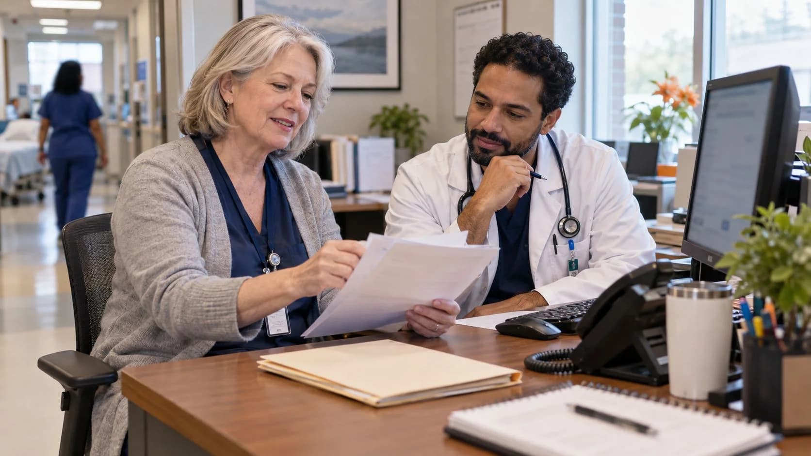 Medical coder and clinician resolving a claim detail together