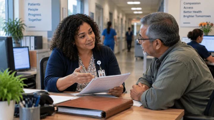Patient financial counselor explaining a billing responsibility to a patient