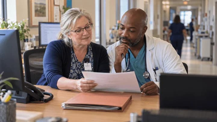 Medical coder and clinician resolving a claim detail together