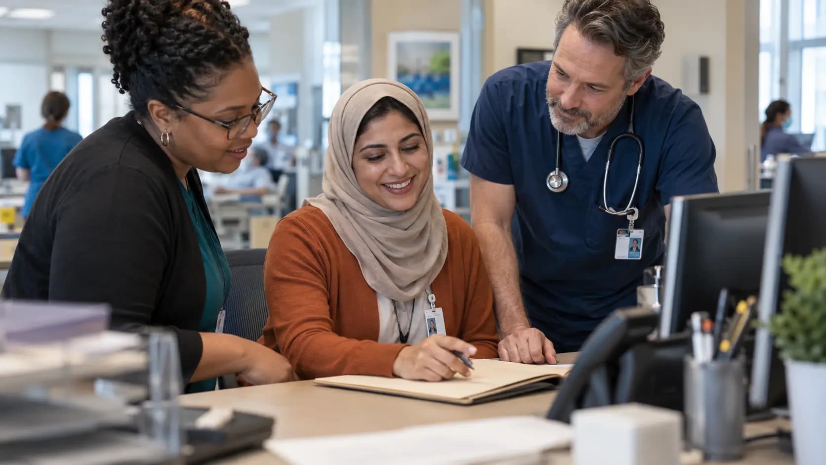 Revenue-cycle specialist and clinician resolving a billing workflow together