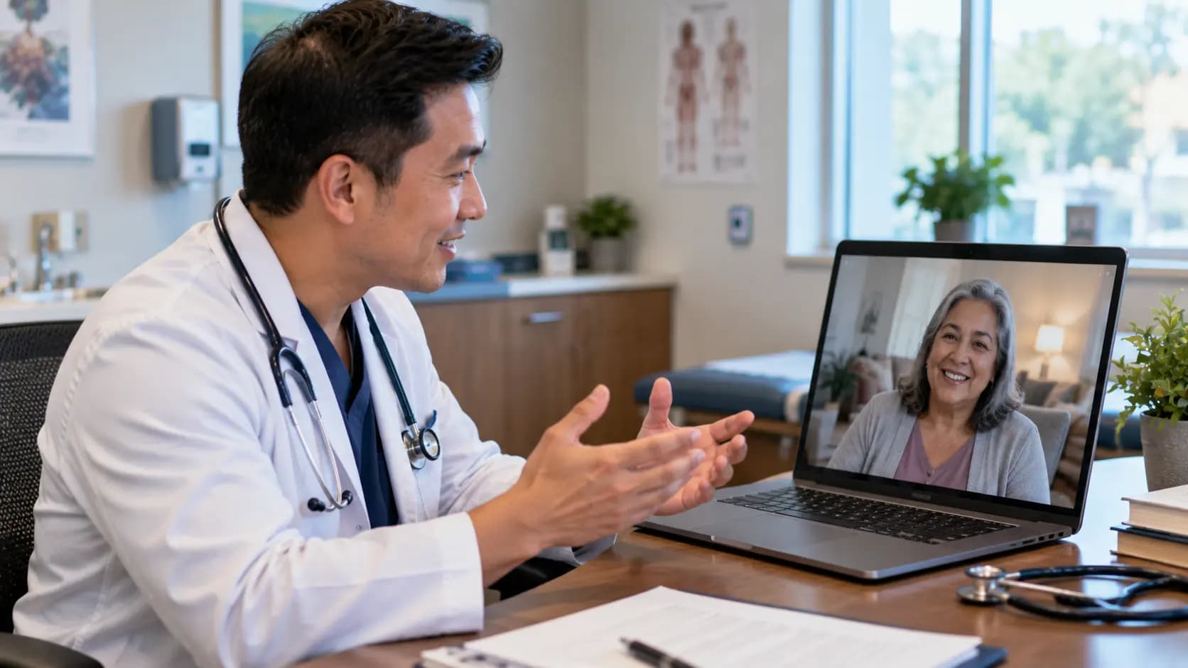 Clinician and patient sharing a warm moment during a telehealth visit Clinician and patient sharing a warm moment during a telehealth visit