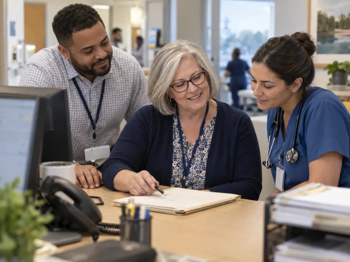 Revenue-cycle specialist and clinician resolving a billing workflow together