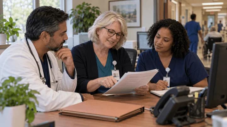 Physician advisor and utilization nurse reviewing documentation together