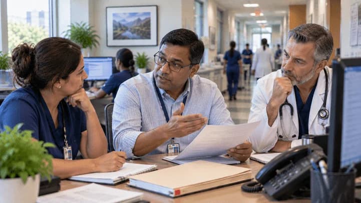 Denial-resolution specialist and clinician reviewing a claim together