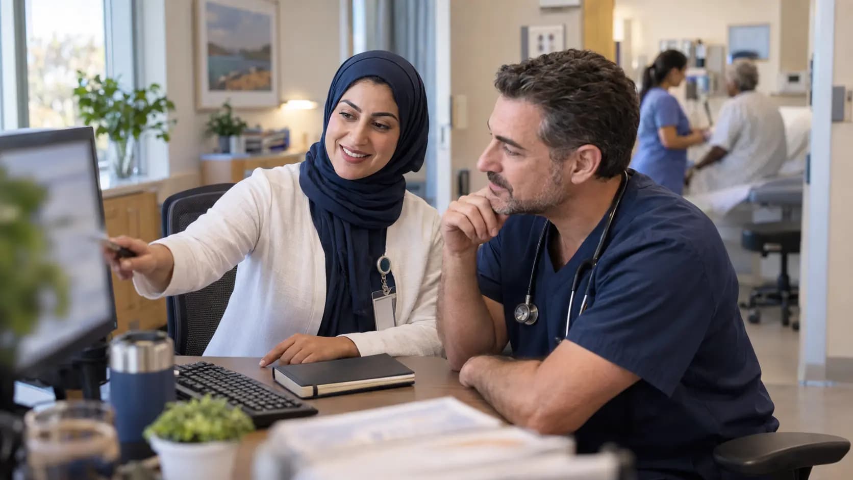 Medical coder and clinician resolving documentation together