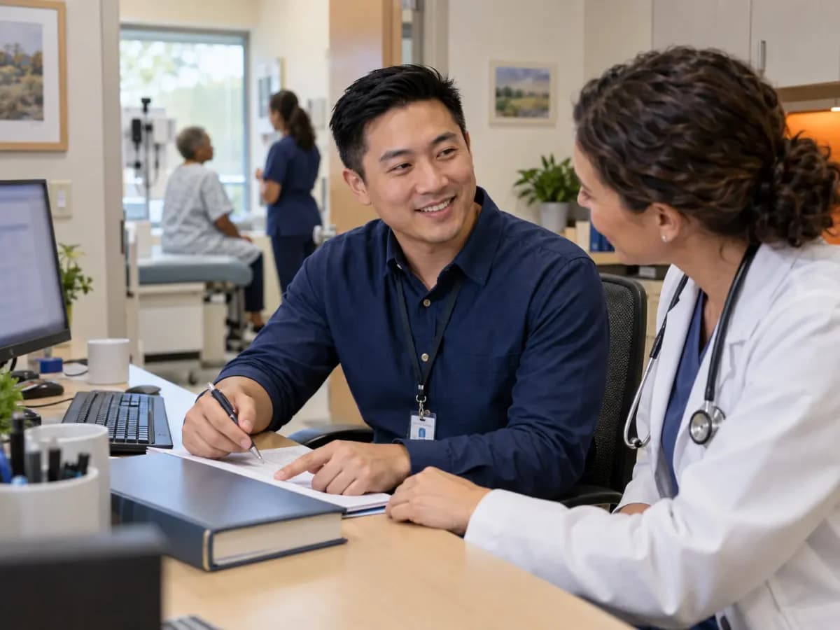 Medical coder and clinician resolving documentation together