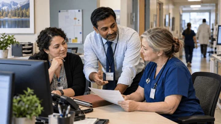 Patient-access coordinator and clinician resolving an authorization issue