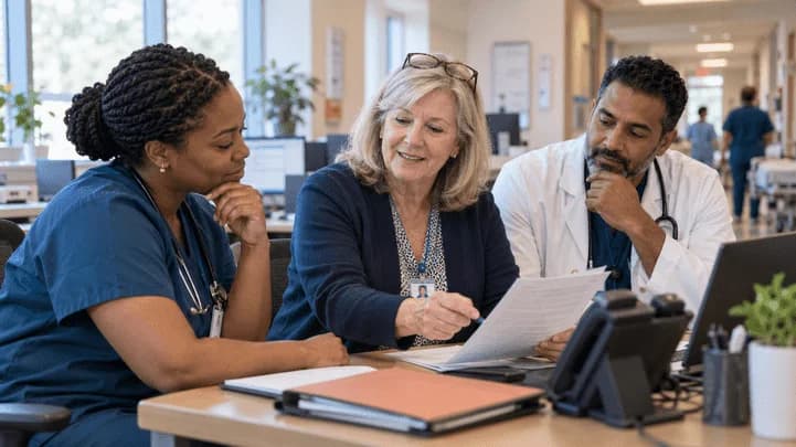 Patient-access coordinator and clinician resolving an authorization issue